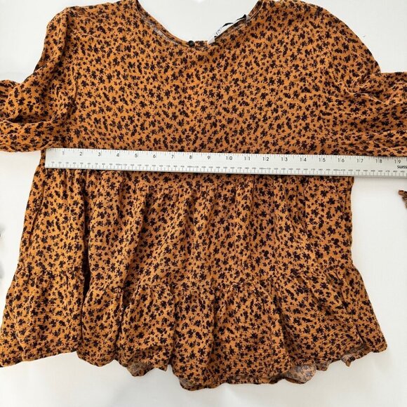 Zara Blouse Tiered Animal Print Long Sleeve Gauze Crepe Lightweight Neutral Sz M - Picture 9 of 16